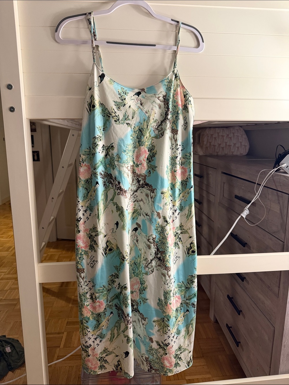 Floral Slip Maxi Dress in Light Blue and Pink